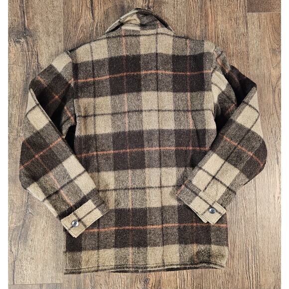 Canadian Lumber Jac Vintage Mens Small Wool Jacket Brown 70s Plaid Flannel - Picture 8 of 8